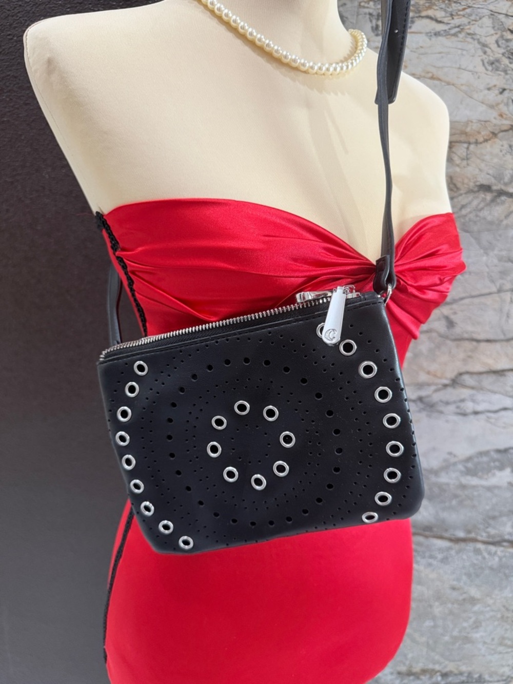 Black Grommet Crossbody Bag - Unbranded